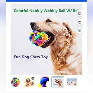 🌈 Colorful Nobbly Wobbly Rainbow Ball with Bell for Dogs and Cats